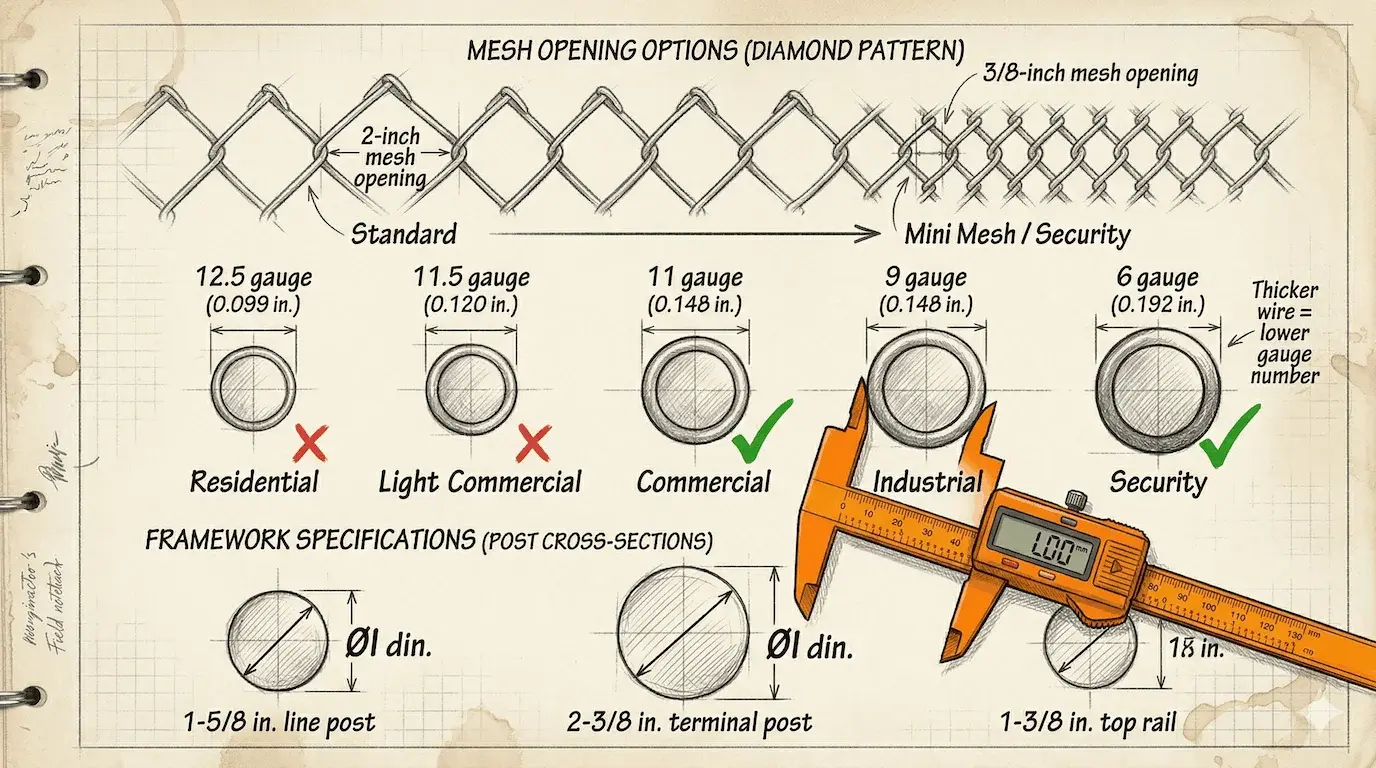 Chain Link Fence Gauge Chart: Wire Diameter, Mesh Size, Coatings