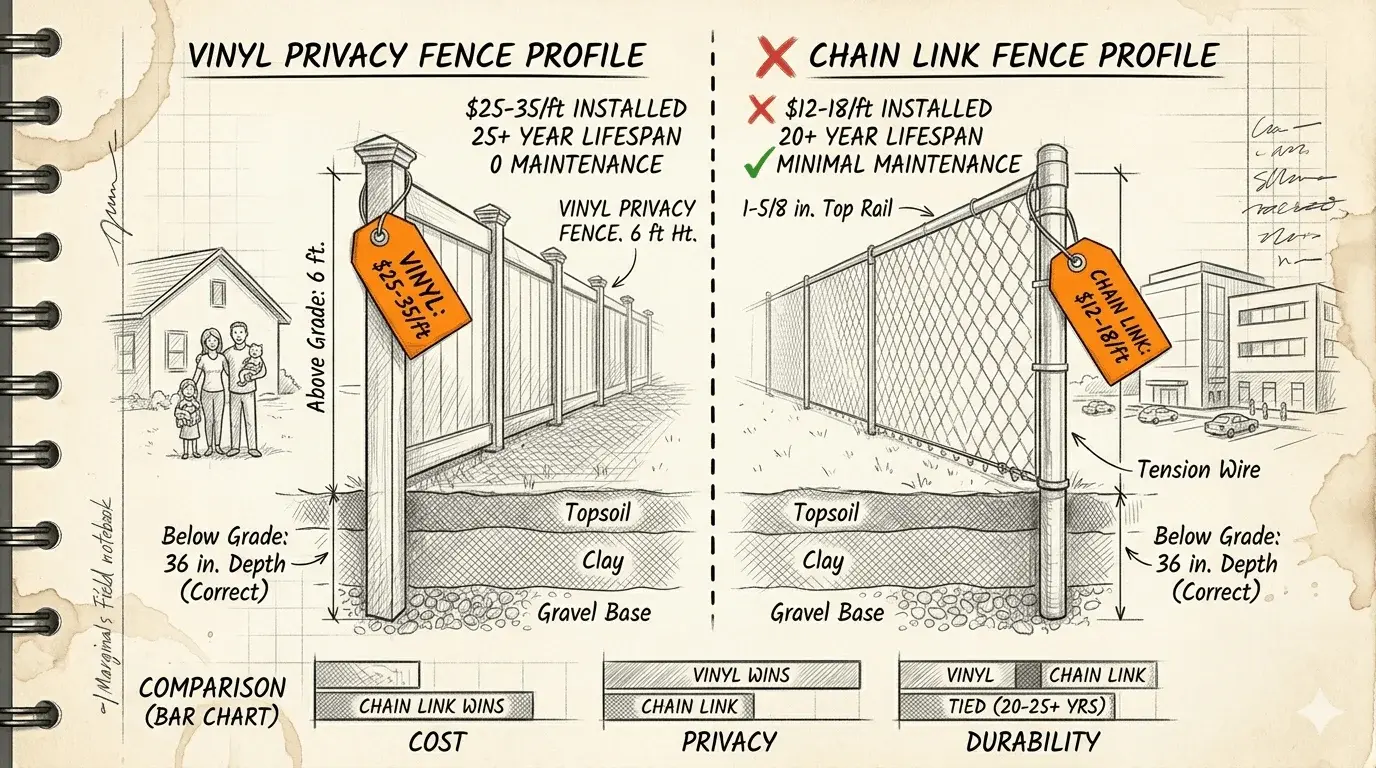 Vinyl vs Chain Link Fence: Cost, Durability, and ROI Compared