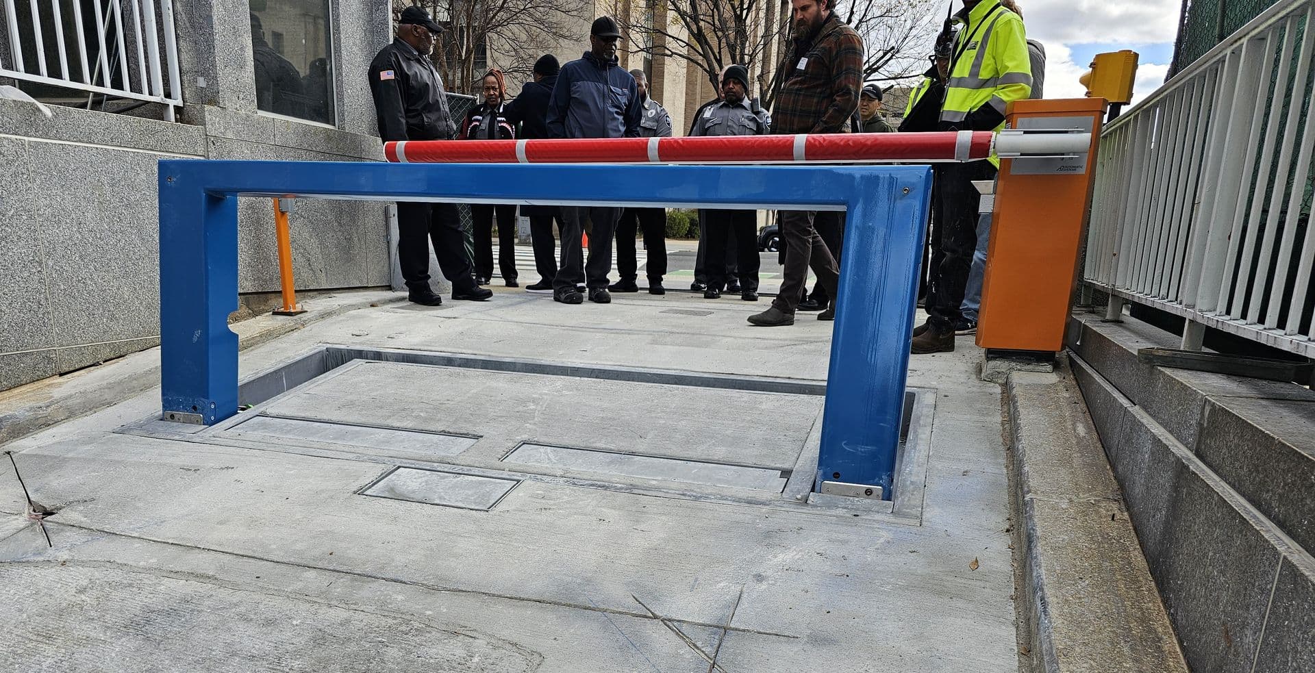 Finished ProBarrier anti-ram barrier installation at a secure entry
